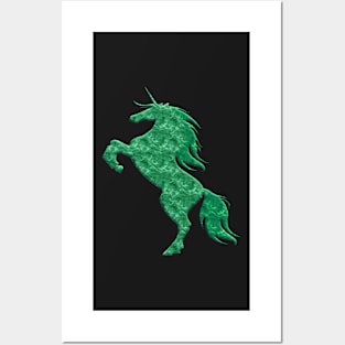 Green Magical Rearing Unicorn Posters and Art